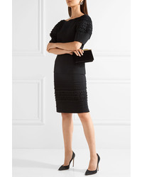 Oscar de la Renta Embellished Wool Blend Crepe Skirt Black