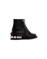 Nicholas Kirkwood Black Casati 35 Faux Pearl Embellished Leather Ankle Boots