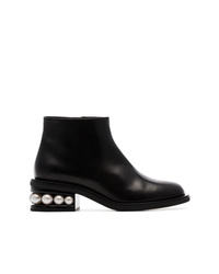 Nicholas Kirkwood Black Casati 35 Faux Pearl Embellished Leather Ankle Boots
