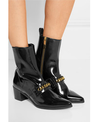 Stella McCartney Chain Embellished Faux Patent Leather Ankle Boots Black