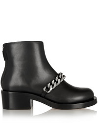 Givenchy Chain Embellished Glossed Leather Ankle Boots Black