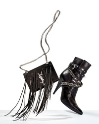 Saint Laurent Chain Wrapped Tumbled Leather Boot Black