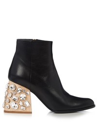 Marni Crystal Embellished Block Heel Leather Ankle Boots