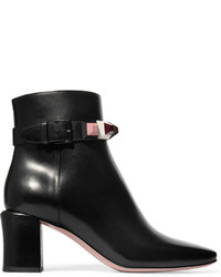 Fendi Embellished Leather Ankle Boots Black