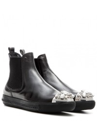 Miu Miu Embellished Leather Ankle Boots