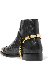 Balmain Embellished Quilted Leather Ankle Boots Black