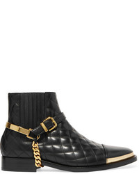 Balmain Embellished Quilted Leather Ankle Boots Black