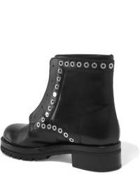 Alexander McQueen Eyelet Embellished Leather Ankle Boots Black