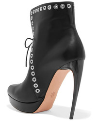 Alexander McQueen Eyelet Embellished Leather Platform Ankle Boots Black