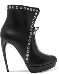 Alexander McQueen Eyelet Embellished Leather Platform Ankle Boots Black