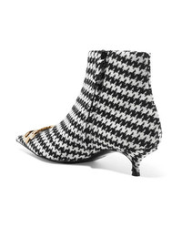 Balenciaga Logo Embellished Houndstooth Tweed Ankle Boots