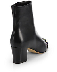 Salvatore Ferragamo Nao Chain Trimmed Leather Ankle Boots