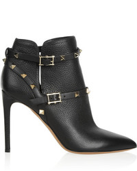 Valentino Rockstud Textured Leather Ankle Boots