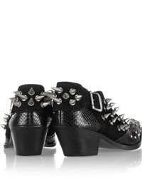 Junya Watanabe Studded Snake Effect Leather And Suede Ankle Boots