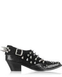 Junya Watanabe Studded Snake Effect Leather And Suede Ankle Boots