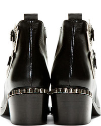 Toga Pulla Black Leather Carved Hardware Ankle Boots