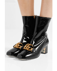 Gucci Victoire Logo Embellished Patent Leather Ankle Boots