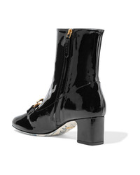 Gucci Victoire Logo Embellished Patent Leather Ankle Boots