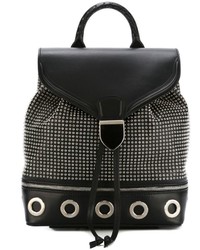 Black Embellished Leather Backpack