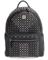 MCM Small Stark Special Swarovski Crystal Embellished Leather Backpack Black