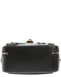 Dolce & Gabbana Dolcegabanna Small Most Beautiful Crystal Flower Embellished Leather Handbag Black