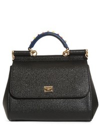 Dolce & Gabbana Dolcegabbana Small Miss Sicily Embellished Top Handle Leather Satchel
