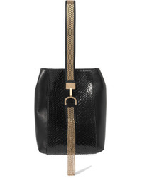 Lanvin Embellished Python And Leather Wristlet Bag Black