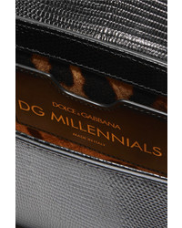 Dolce & Gabbana Milennials Embellished Lizard Effect Leather Shoulder Bag Black