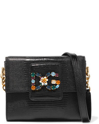 Dolce & Gabbana Milennials Embellished Lizard Effect Leather Shoulder Bag Black