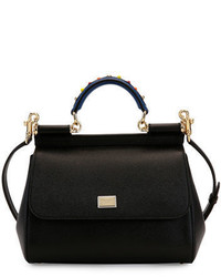 Dolce & Gabbana Sicily Medium Leather Embellished Satchel Bag