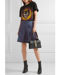 Gucci Sylvie Small Chain Embellished Leather Shoulder Bag Black