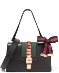 Gucci Sylvie Small Chain Embellished Leather Shoulder Bag Black