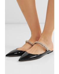 Jimmy Choo Bing Crystal Embellished Patent Leather Slippers