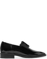 Lanvin Bow Embellished Patent Leather Point Toe Flats Black