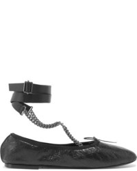 Valentino Chain Embellished Cracked Glossed Leather Ballet Flats Black