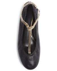 Lanvin Chain Embellished Leather T Strap Ballet Flats