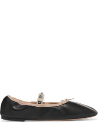 Valentino Embellished Leather Ballet Flats Black