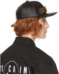 Moschino Black Leather Logo Cap