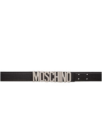 Moschino Black And Silver Leather Logo Belt