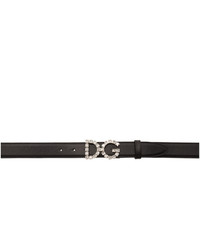 Dolce And Gabbana Black Crystal Logo Belt