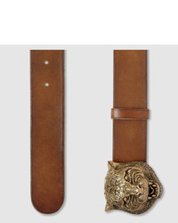 Gucci Leather Belt With Feline Buckle