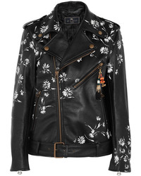 Etro Embellished Printed Leather Biker Jacket Black