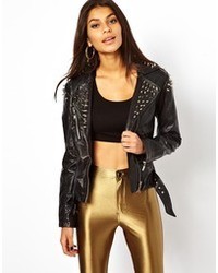 Glamorous Studded Leather Look Biker Jacket
