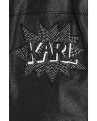 Karl Lagerfeld Leather Biker Jacket With Embossed Motif