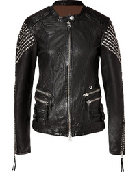 True Religion Leather Biker Studs Jacket In Black
