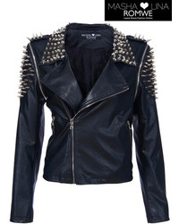 Riveted Black Fake Leather Jacket