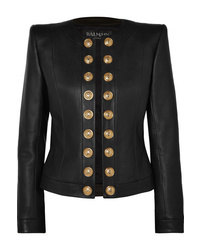 Black Embellished Leather Blazer