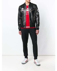 Dolce & Gabbana King Patch Leather Bomber Jacket