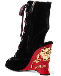 Prada Embellished Velvet Boots Black