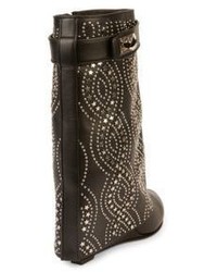 Givenchy Shark Lock Embellished Leather Fold Over Wedge Boots
